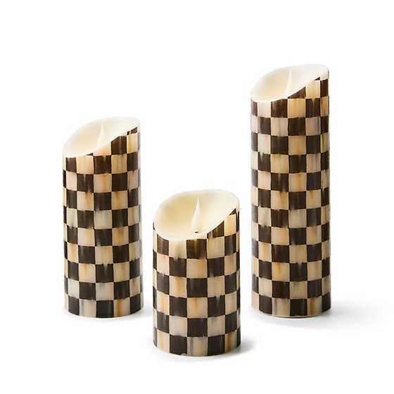 MacKenzie-Childs Courtly Check Flicker 7” – Elegant LED Pillar Candle