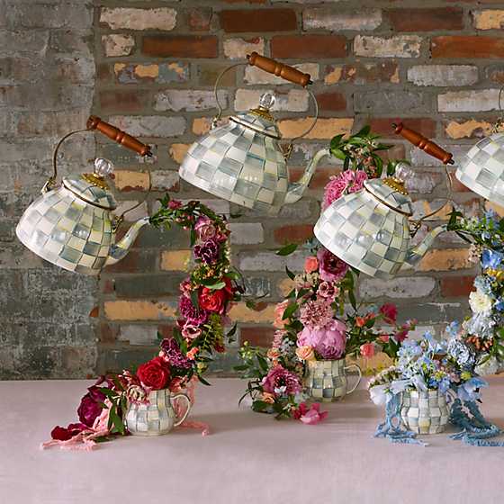 MacKenzie-Childs Sterling Check 3 Quart Tea Kettle – Elegant Hand-Painted Design